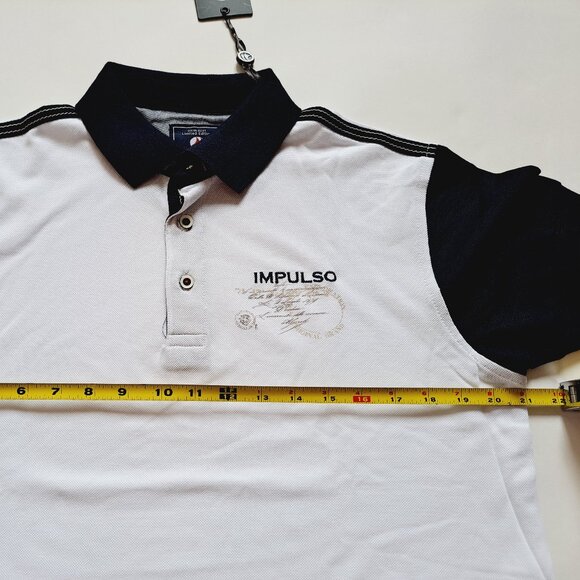 New Men's Impulso Italian While Blue Short Sleeves 100% Cotton Polo Shirt Size M - Picture 14 of 16